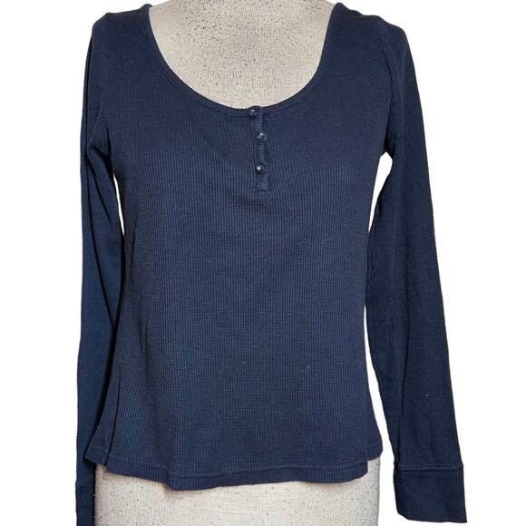 Banana Republic Navy Blue Waffle Long Sleeve Top Size Small - Picture 1 of 4